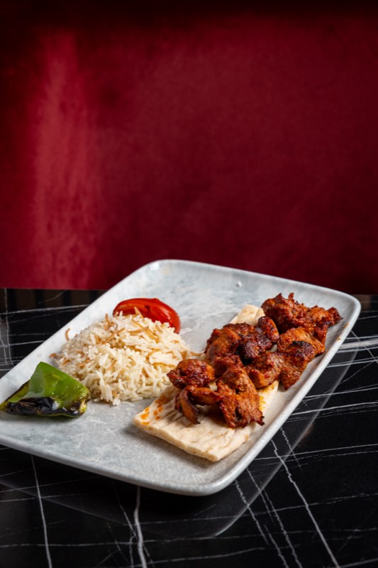 Chicken shish with rice